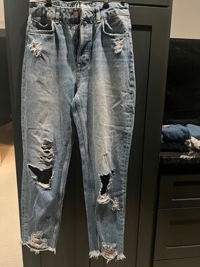 Zara Light Blue Distressed High-Waist Ripped Jeans